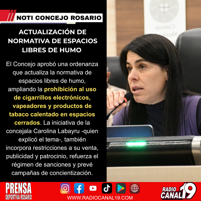 El Concejo de Rosario aprob&oacute; una ordenanza que ampl&iacute;a la prohibici&oacute;n del uso de vapeadores en espacios cerrados